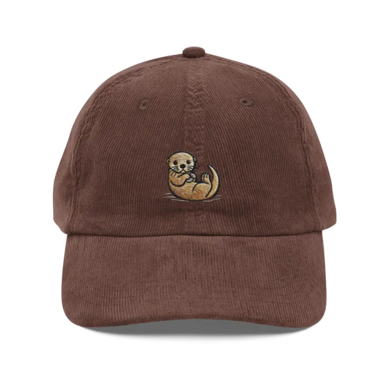 Otter Hat Embroidered Corduroy Cap - Nature Lover Gift, Vintage Inspired, Hiking, Camping Dad Hat
