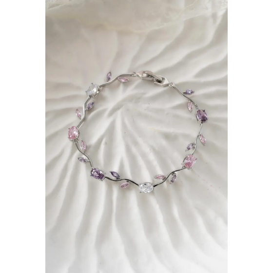 Gold Pastel Tulip Floral Bracelet-18K Flower Bracelet- Pink & Lilac Crystals – Fairytale Inspired Jewelry Gift for Her