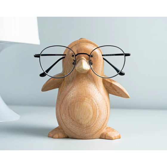 Penguin Eyeglasses Stand, Glasses Holder, Wooden Animal Sculpture, Sunglasses Organizer, Library Decor, Reading Room Decor, Gift for Him