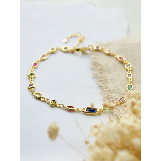 14k Rainbow Crystal Anklet, Gold Charm Anklet | Gold crystal ankle bracelet | Bridesmaid gift| Gold gift for her 14k Gold filled anklet