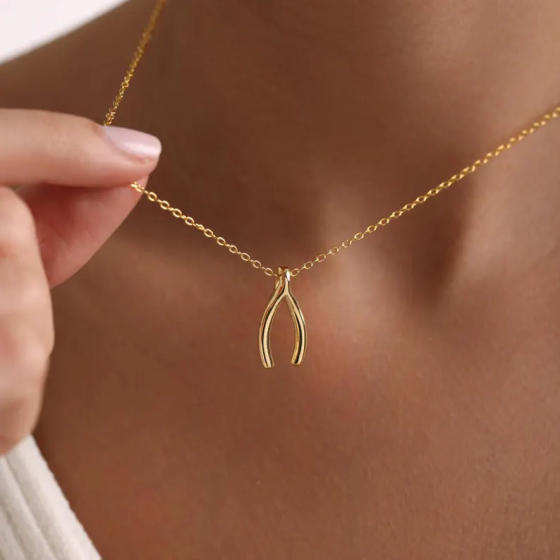Gold Plated Wishbone Necklace, Tiny Wishbone Necklace, Good Luck Necklace, Lucky Necklace, Everyday Necklace, Gift for her, Bestfriend Gift