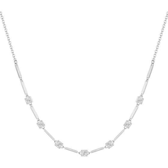 Silver Chain Necklace for Women Dainty Rectangular with Round CZ Pendant Anniversary Necklace Extenders Link with Lobster Clasp 16 Inch