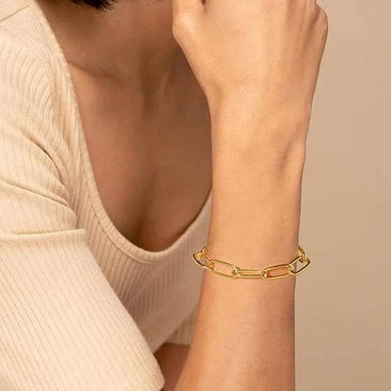 Gold Chain Necklace and Bracelet for Women Ladies Dainty and Chunky Chain Link Paperclip Jewelry Set